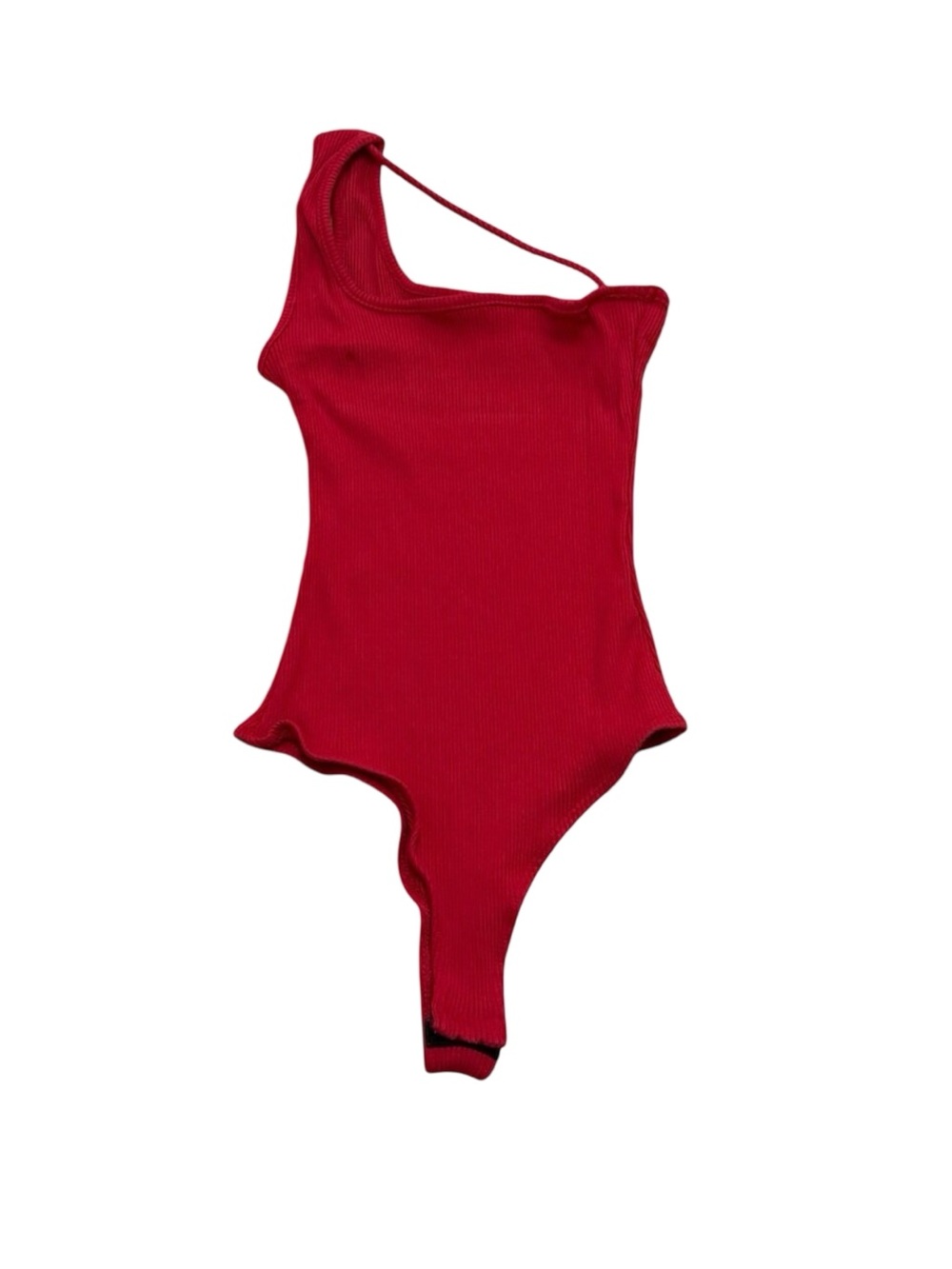 Women’s Chocolate Red One Shoulder Ribbed Bodysuit Rayon Spandex